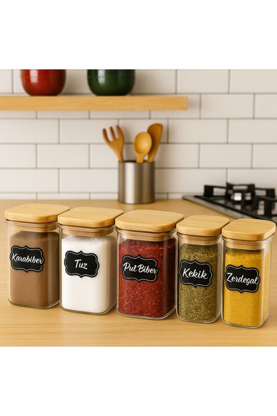 NazliHome Vacuum 300 ml Jar with Bamboo Lid – Spice Jar Set (Set of 3)