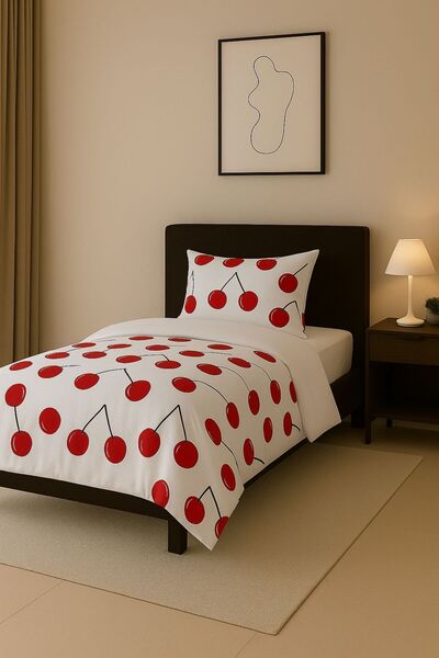 uykulife home collection Uykuli̇fe Cherry Pattern Single Bedding Set