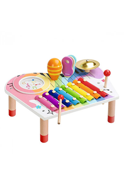 Toyska Set masuta cu instrumente muzicale din lemn, Rainbow Table, multicolor
