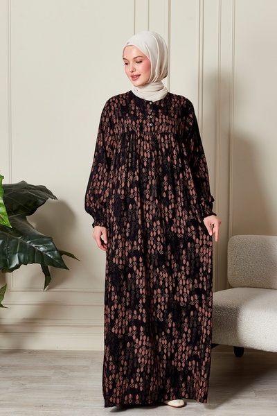 fistan Shirred Robadan Buttoned Front Viscose Fabric Tesseture Clothing Mother Dress Prayer Dress