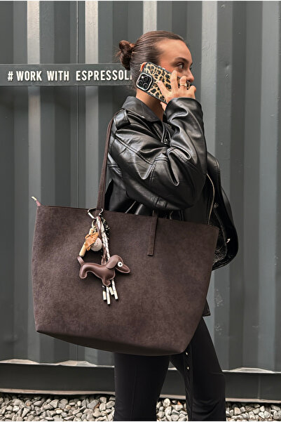 Mupa Shoes Women's Hand and Shoulder Bag Dark Brown Suede