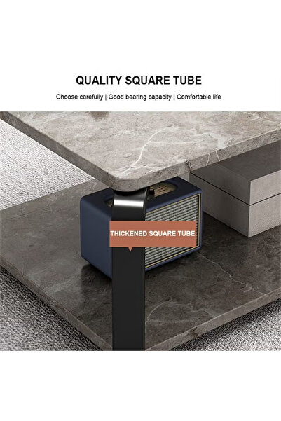 KEKE Marble finish with Black frame Top 2 Tier Modern Living Room Home Sofa Table