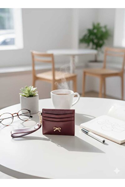 Uzs pace Bow Detailed Card Holder & Keychain - Burgundy