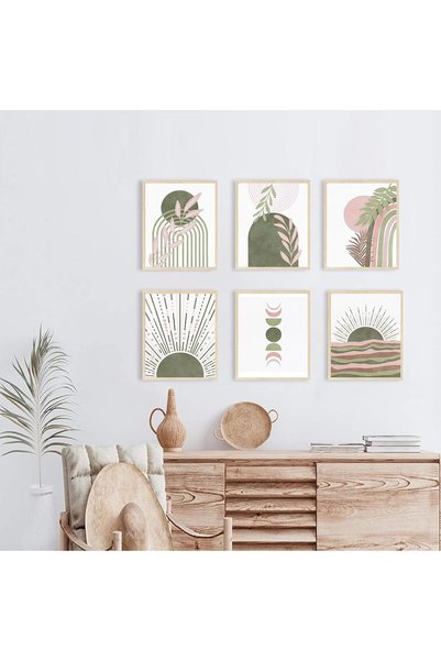 Today Idea Sage Green Boho Wall Art Prints - Abstract Geometric Canvas Posters (8x10 in, Set of 6)