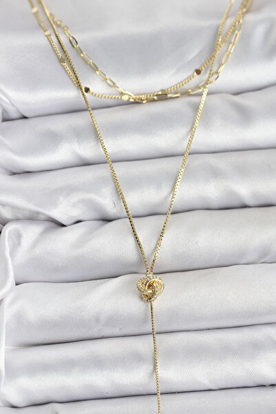 callerrons accessories قلادة نسائية من النحاس بلون ذهبي بتصميم عقدة مفصلة مكو...