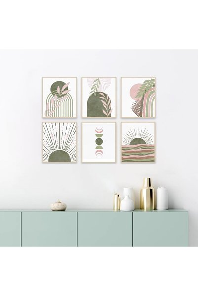 Today Idea Sage Green Boho Wall Art Prints - Abstract Geometric Canvas Posters (8x10 in, Set of 6)