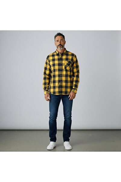 GÖMLEK GALERİSİ Slim Fit Slim Fit Plaid Wool Sports Men's Shirt