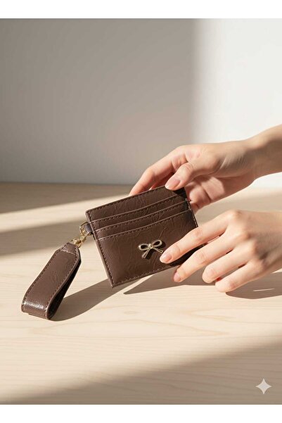 Uzs pace Bow Detailed Card Holder & Keychain - Coffee Color