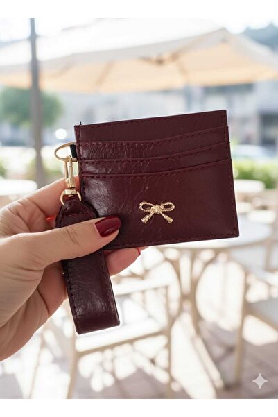 Uzs pace Bow Detailed Card Holder & Keychain - Burgundy