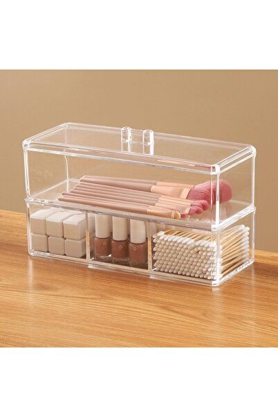 Slasa 2-Tier 4-Slot Drawer Organizer Set (23×13×9 cm) Clear Acrylic Stackable Storage