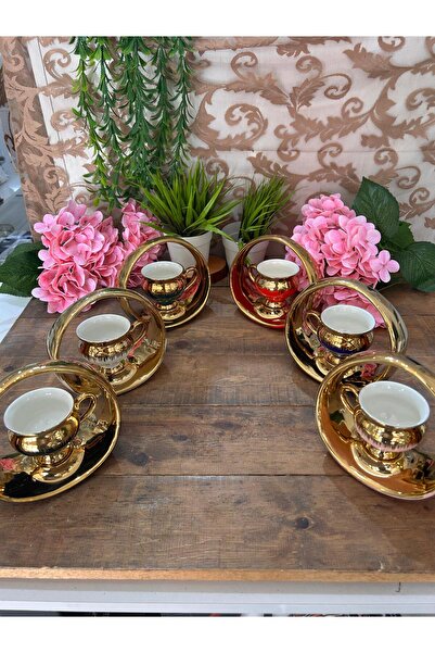 KRD Home Colorful Gold-Plated 6-Piece Cup Set with Basket