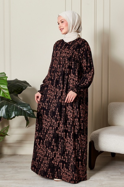 fistan Shirred Robadan Buttoned Front Viscose Fabric Tesseture Clothing Mother Dress Prayer Dress