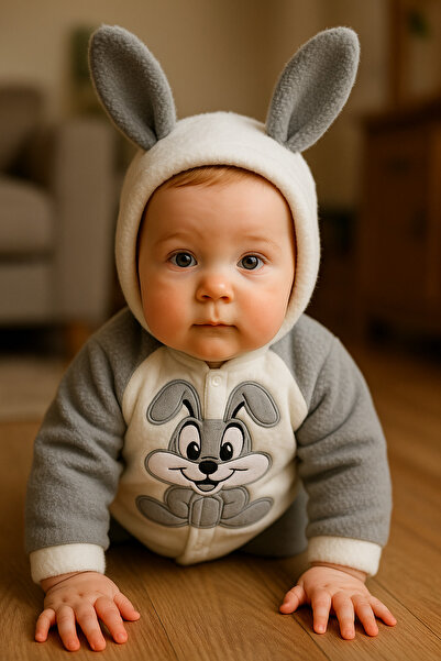 eomix kids Baby Romper with Rabbit Figure. Welsoft Pouf Fabric with Rabbit Embroidery