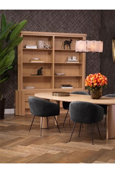 feruzadeco Açık Meşe Kitaplık | El Yapımı Çekmeceli Vitrin | Modern Ahşap Raf...