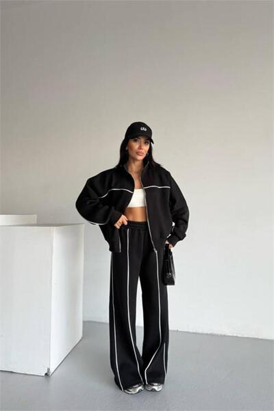 Neşeli Butik costum de trening pentru femei detaliu cu dungi 3 fire cu căptușeală din fleece NBG121