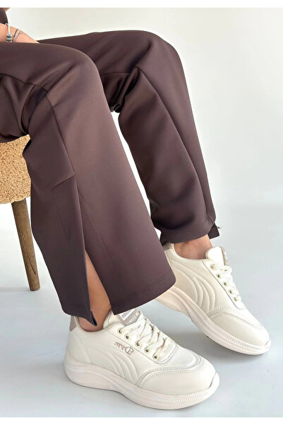 ZENGEZUR MALL Mtxdpn Yejja Beige Leather Lace-Up Sneakers (153636) (Size: 37)