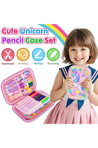 Generic 19pc Unicorn Pencil Case Stationery Set 3D EVA Big Capacity Kids Markers Gift