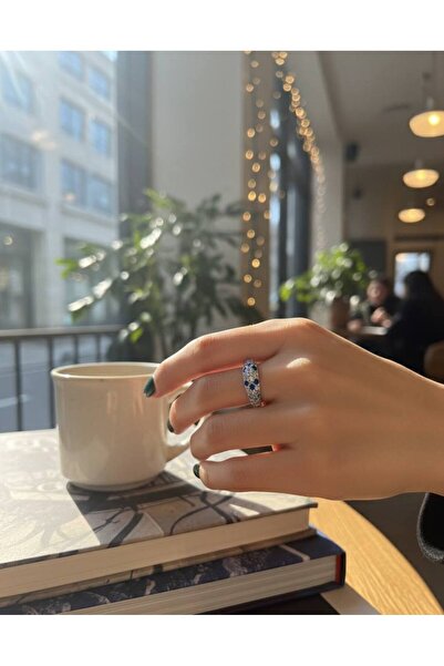 lysiaaccessory Silver Blue Zircon Stone Detailed Ring