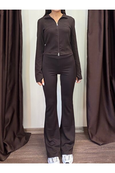 LOISY Women's Zippered Fingerless Jacket Leggings Set