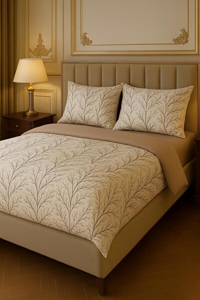 uykulife home collection Uykuli̇fe Beige Branch Pattern Double Bedding Set
