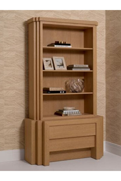 feruzadeco Açık Meşe Kitaplık | El Yapımı Çekmeceli Raf Ünitesi | Modern Ahşa...