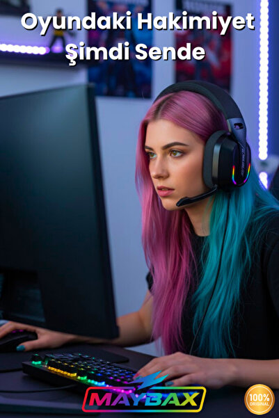 Maybax Bluetooth 5.4 Kablosuz RGB Işıklı Gaming Kulaklık 40mm Dinamik Sürücü Düşük Gecikme Typec Giriş