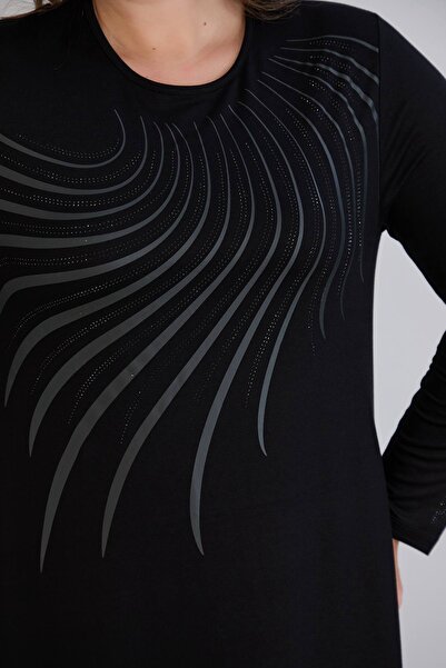 QUAWEAR Φόρεμα σε όλο το μήκος από χτενισμένο βαμβακερό ύφασμα με λεπτομέρεια από πέτρα με τύπωμα με στρογγυλή λαιμόκοψη