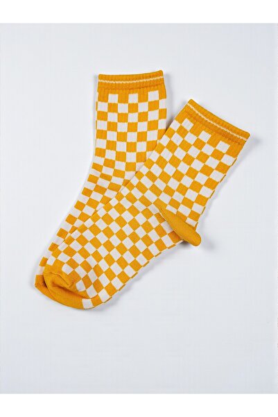 GSocks Turuncu - Beyaz Damalı Tenis Çorabı, Kolej Çorabı