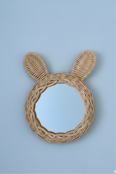 Marena Home Bambu Tavşan Kulaklı Dekoratif Ayna, Boho Stil El Yapımı Duvar De...