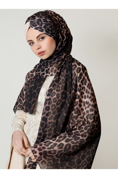 Differenza Leopar Düğüm Şifon Şal - Bej