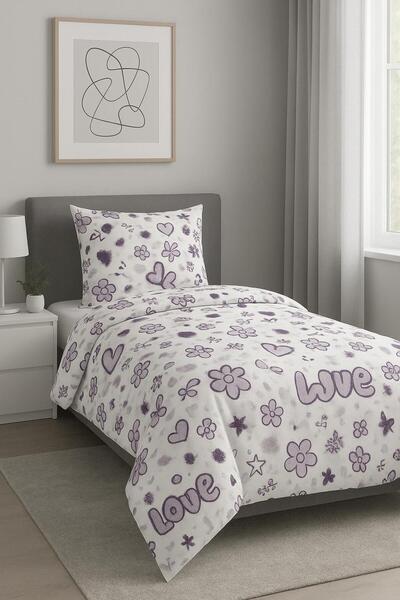 uykulife home collection UYKULİFE MOR LOVE SET DE HUSĂ DE PĂTĂ PENTRU O PERSO...