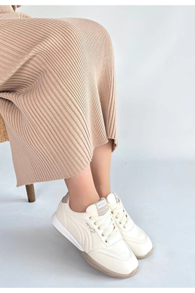 ZENGEZUR MALL Mtxdpn Tawen Beige Leather Lace-Up Sneakers (153727) (Size: 36)