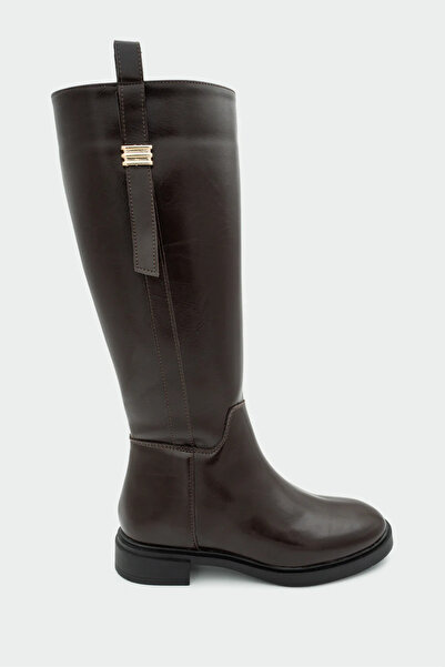 LamintaGlobal Mikara Matte Leather Buckle Detailed Women's Boots