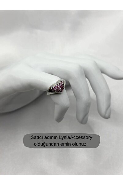 lysiaaccessory Silver Ruby Stone Detailed Pinky Ring