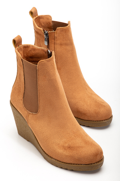 guijarro حذاء نسائي فاخر بلون أسمر مع نعل كريب مرن وسحاب، كعب عريض، بوت وحذاء...