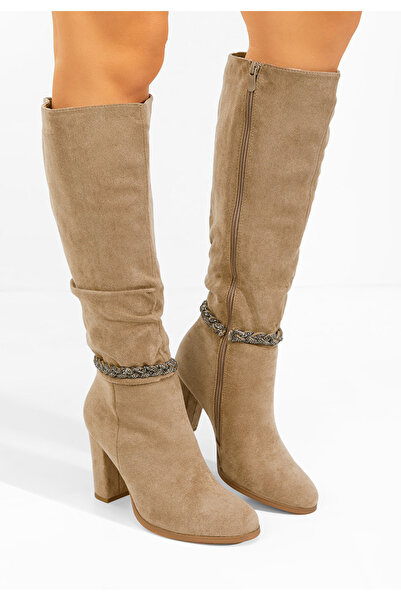 B T Shoes Cizme cu toc gros Denoria kaki