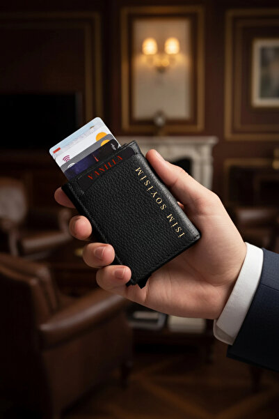VANİLLA COLLECTİON Magnetic Mechanism Wallet Name B Printed 8 Card Capacity Rfid Blocking
