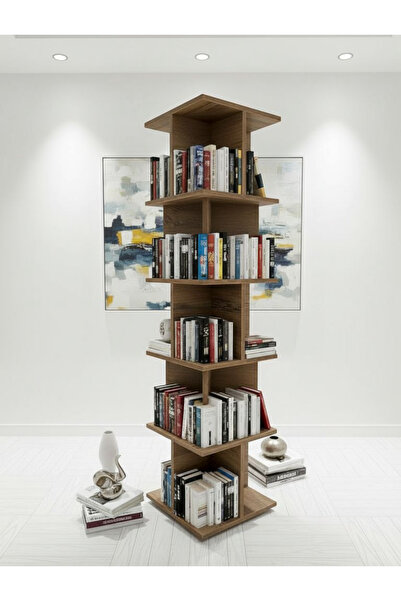 LIVARNO DÖNENCE çok raflı 360° dönebilen bölmeli ev ofis tasarım dekoratif kitaplık kütüphane ATLANTİK ÇAM