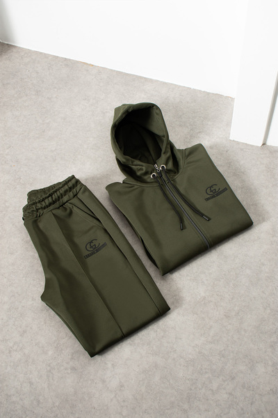 grand coco Men's Interlock Fabric Khaki Tracksuit Set