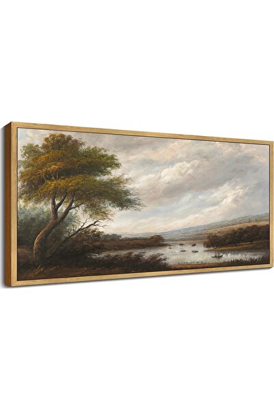 ALAYRA International لوحة فنية على قماش ريترو بمنظر سفينة ساحلية وبحيرة جبلية...