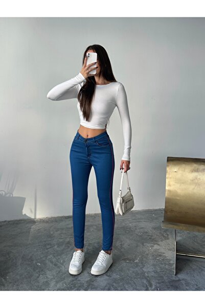 blue marlın Side-Straightened Jeans with Tight Legs
