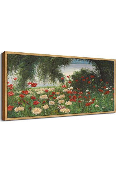 Emoda home Trove منظر طبيعي لحقل زهور برية حمراء وبحيرة - لوحة فنية على قماش ...