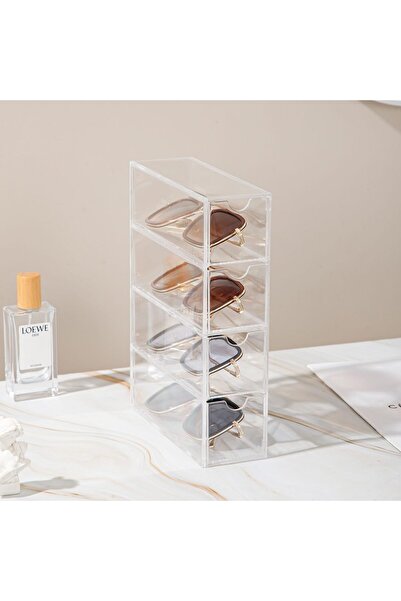 Slasa Sunglasses Organizer with 4 Drawers (25×6×17 cm) Clear Acrylic Eyeglass Storage