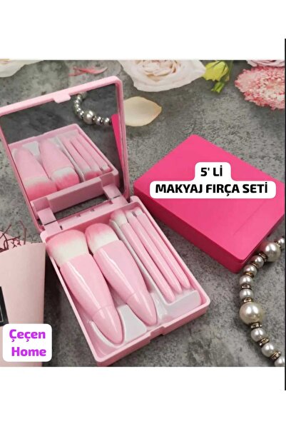 ÇEÇEN HOME Set od 5 četkica za šminku sa ogledalom, prijenosni set četkica u ...