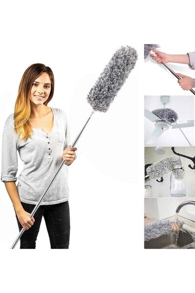 Generic منفضة غبار من الألياف الدقيقة قابلة للتمديد بطول يصل إلى 2.8 متر ومنفضة ريش قابلة للانحناء لتنظيف الأسقف المرتفعة