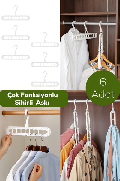 Porsima 6 Adet Çok Fonksiyonlu Dolap Içi Düzenleyici Organizer Sihirli Askı T...
