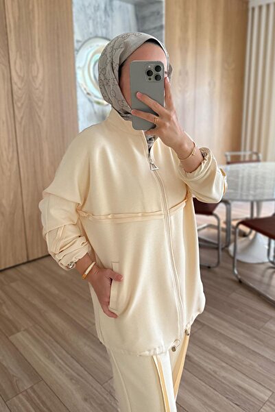 Ka Hijab Σετ δύο τεμαχίων Modal με λεπτομέρεια ραφής - Μπεζ