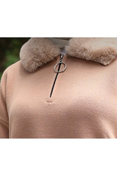 semela Fur Zippered Polo Neck Knitwear Set