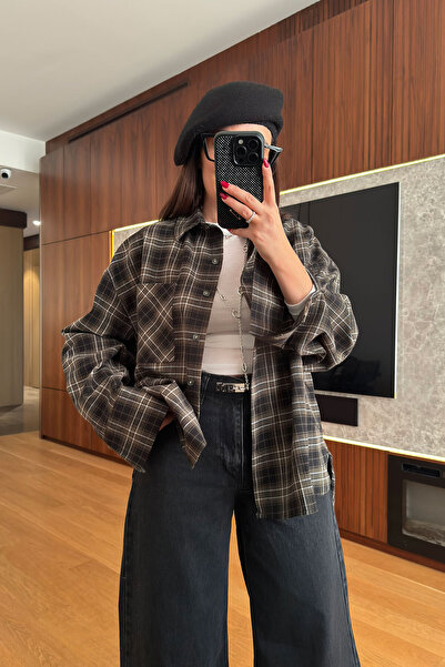 MAGARDE Checkered Plaid Pattern New Season Oversized Shirt - Khaki
