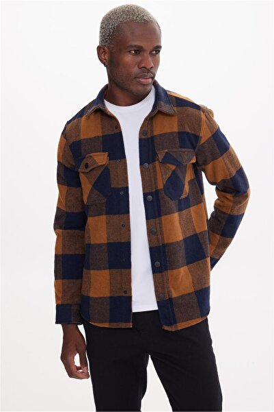 The Crow Normal Bordo - Mavi Kareli Erkek Gömlek TC3004